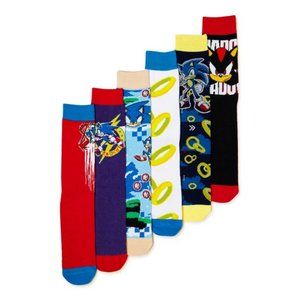 New Sonic the Hedgehog Men's Crew Socks, 6-Pack, fits shoe sizes 8-12